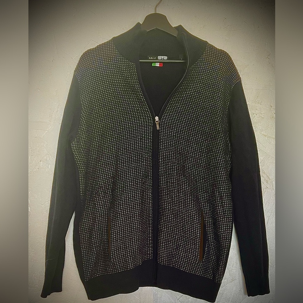 Horst Mens Navy Textured Design Full Zip Cardigan Sz. L